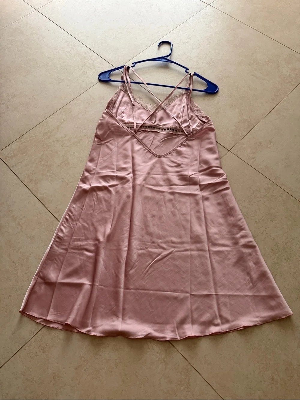 Satin Lace Chemise Slip Dress - Blush Pink